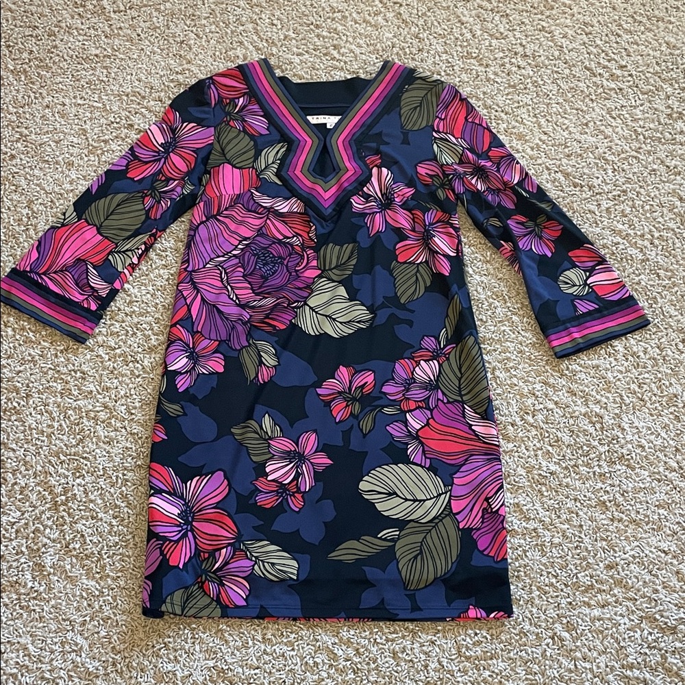 Trina Turk Black Dress with Pink and Green Stripes